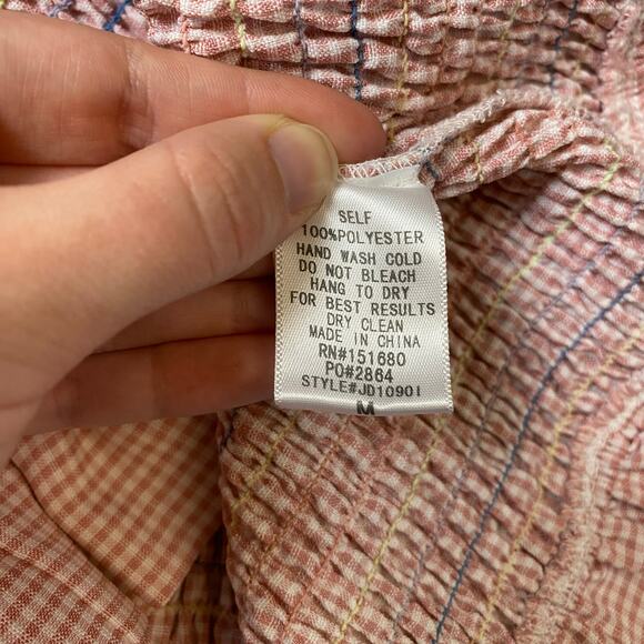 Storia Smocked Striped Gingham Ruffled Mini Dress Size M Preppy Flirty - Picture 5 of 6